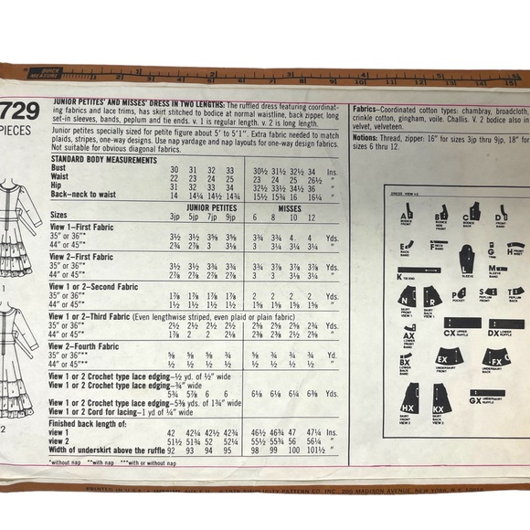 Simplicity 8729 Gunne Sax Sewing Pattern Junior 1978 Cottage Prairie Dress - Picture 2 of 3